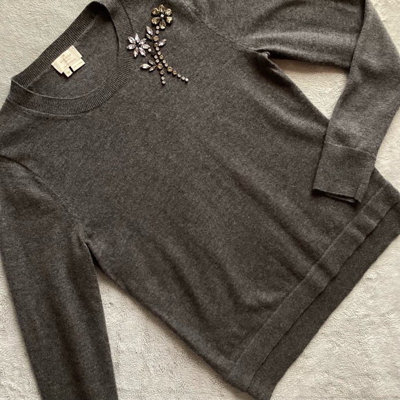 kate spade Sweaters - Kate Spade Embellished Brooch Pullover Wool Blend Crystal Sweater Gray Medium M
